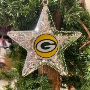 Green Bay Packers Ornament Silver Star Christmas Tree Collectible 4.5 New NFL